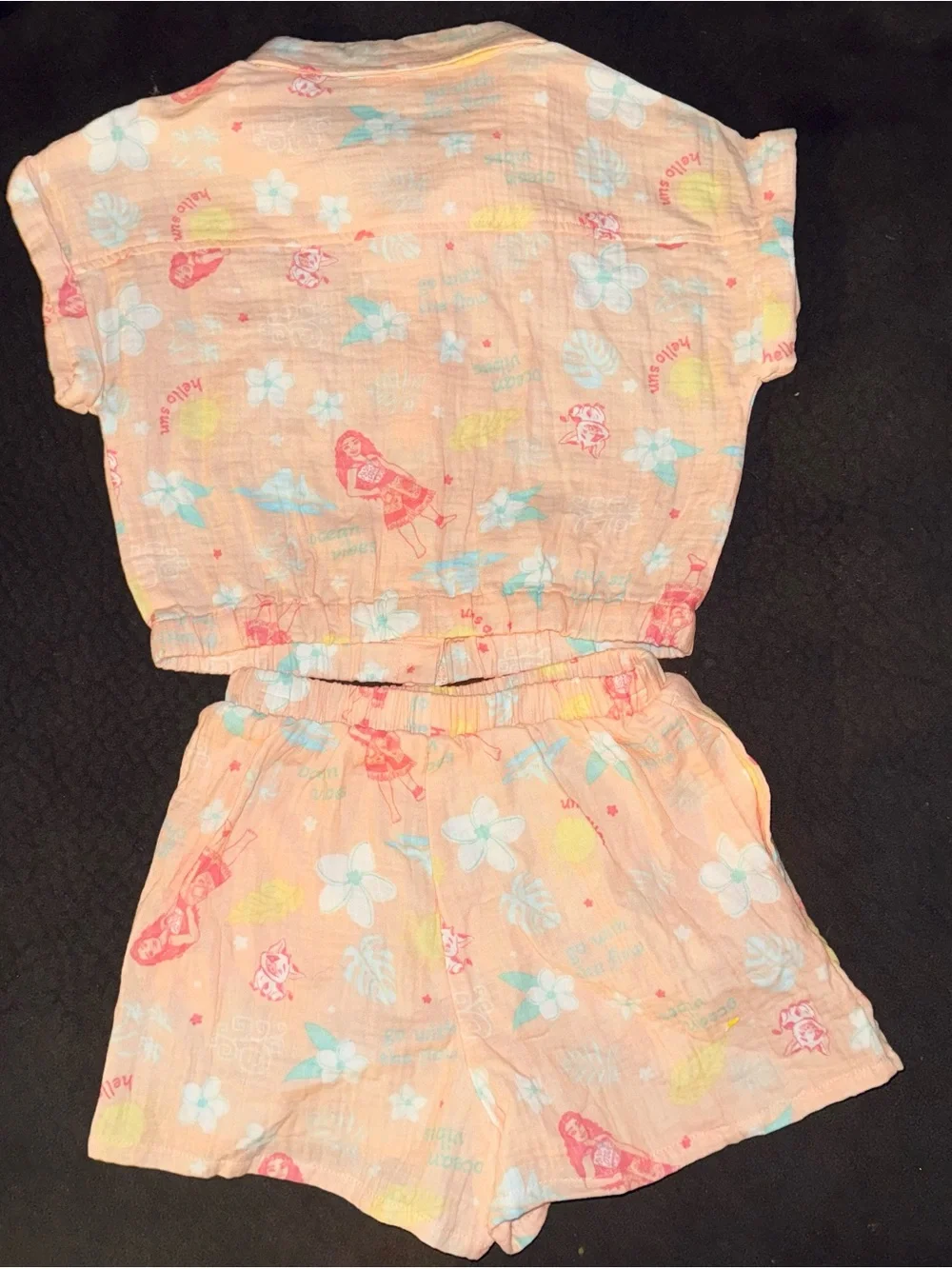 Girls New Disney Princess Pink Orange Floral Short Sleeve 2 Piece Outfit 7-8